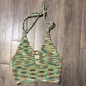 Dolls Kill SPACEDYE KNIT HALTER TOP WITH RESIN BUCKLE DETAIL